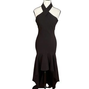 Revolve LIKELY Jenny Gown Dress Black Halter Hi-Lo Women’s Sz 0 Formal Party